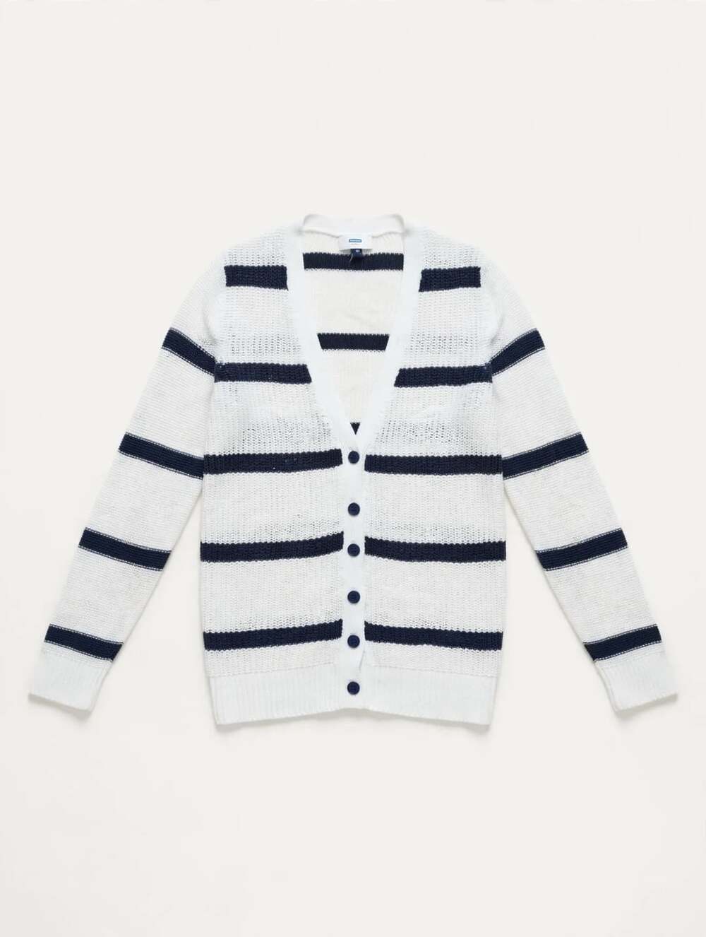Old Navy Striped Cardigan Size M White Navy Blue V-Neck Sweater
